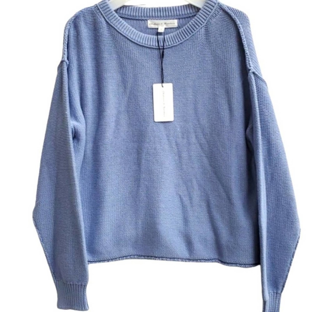 Cozy Chelsea & Theodore Beachy Blue Cotton Oversized Knit Spring Sweater NWT